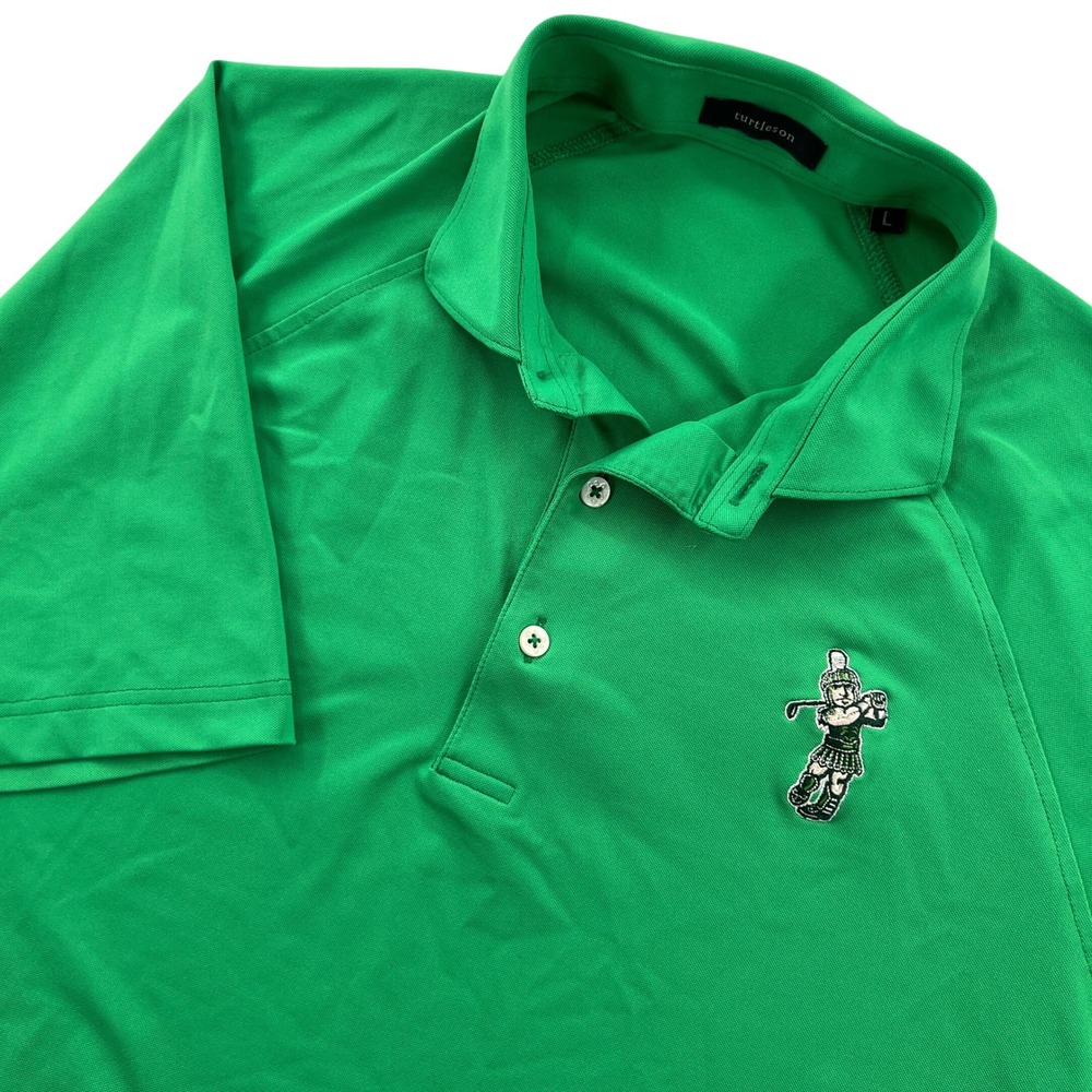 Turtleson Michigan State Sparty Golf Polo Shirt Mens Large Green Embroidered